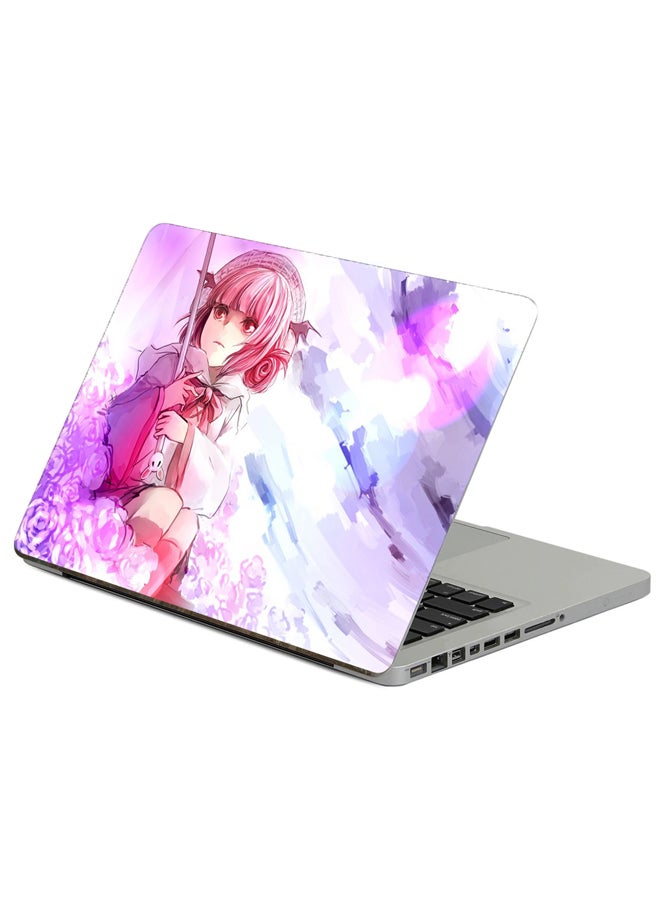 Fast Print Anime Girl Printed Laptop Sticker Multicolor