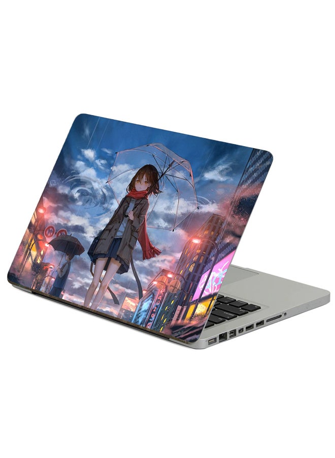 Girl Umbrella Printed Laptop Sticker Multicolor