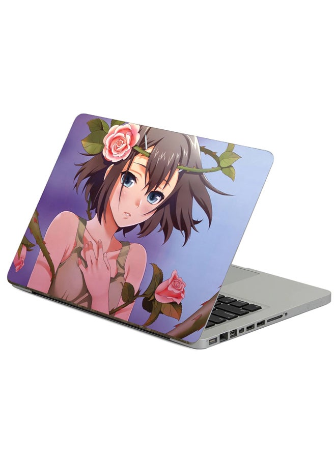 Fast Print Girl Brunette Printed Laptop Sticker Multicolor