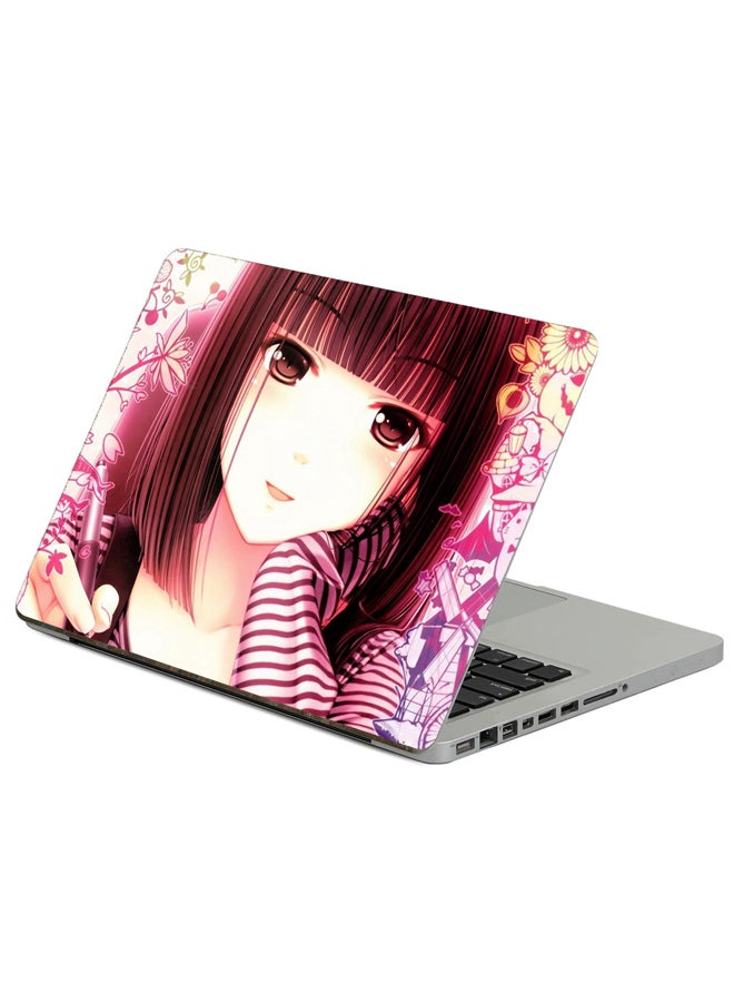 Fast Print Anime Girl Printed Laptop Sticker Multicolor