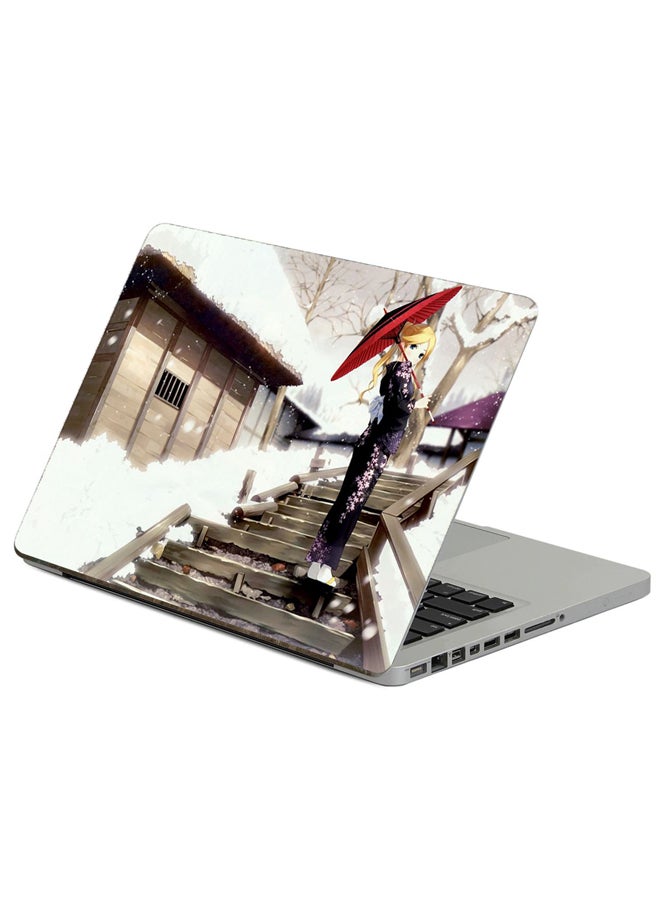 Fast Print Anime Geisha Printed Laptop Sticker Multicolor