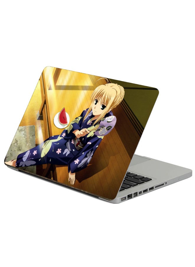 Fast Print Girl Blonde Printed Laptop Sticker Multicolor