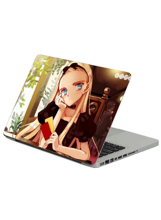 Fast Print Anime Girl Printed Laptop Sticker Multicolor