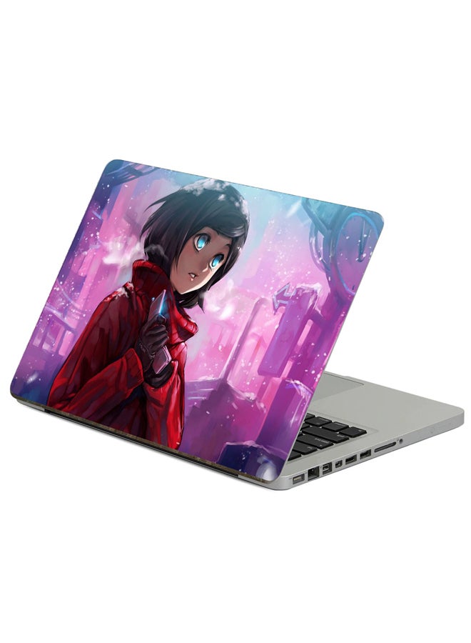 Fast Print Girl Winter Printed Laptop Sticker Multicolor