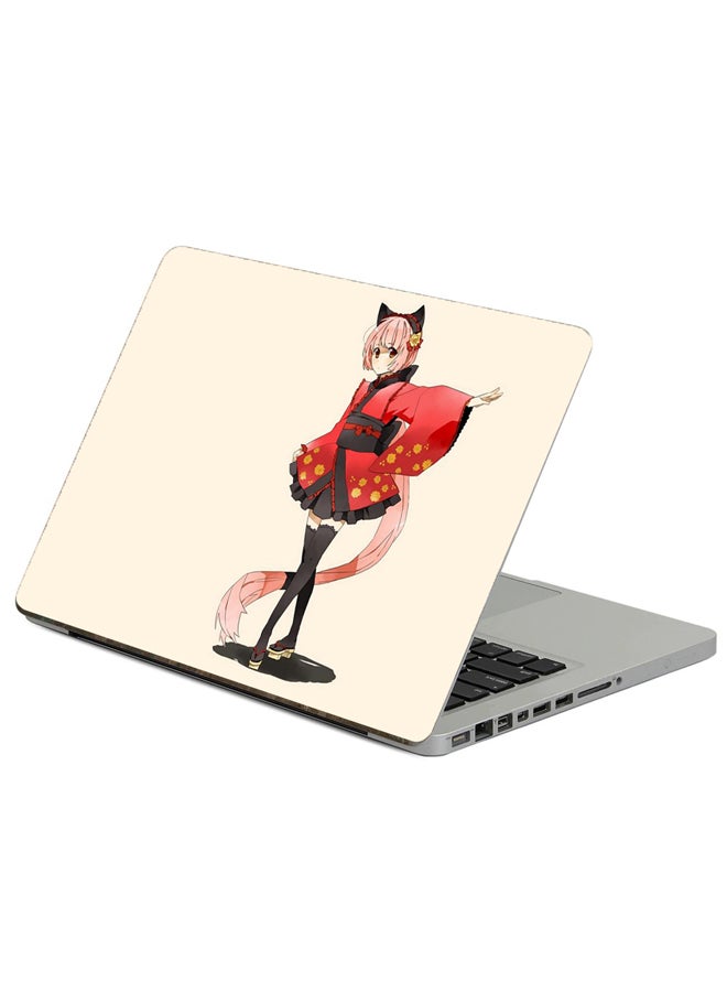 Fast Print Anime Girl Cat Printed Laptop Sticker Multicolor