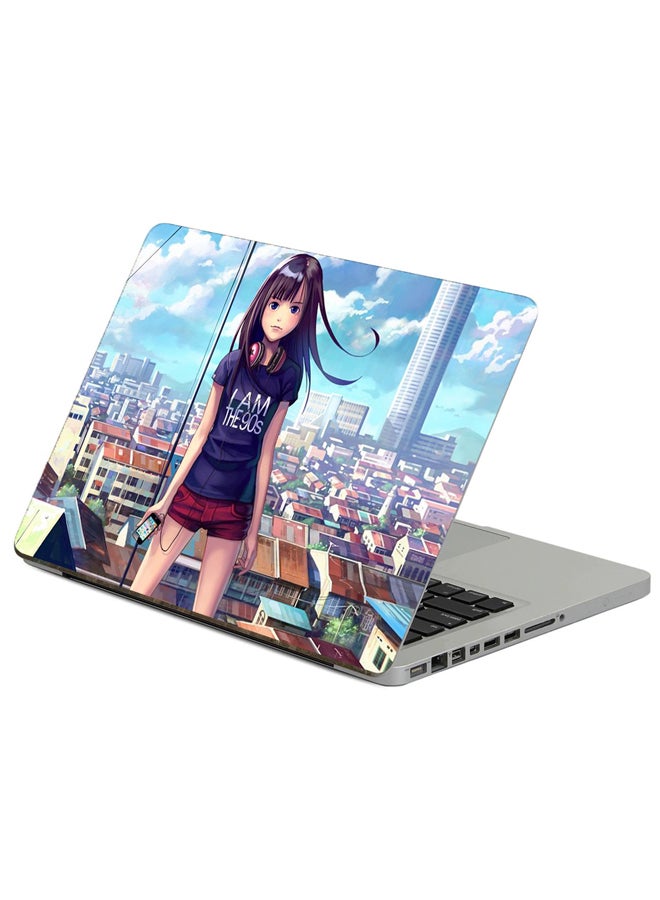 Fast Print Girl Brunette Printed Laptop Sticker Multicolor