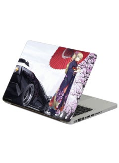 Girl Umbrella Printed Laptop Sticker Multicolor