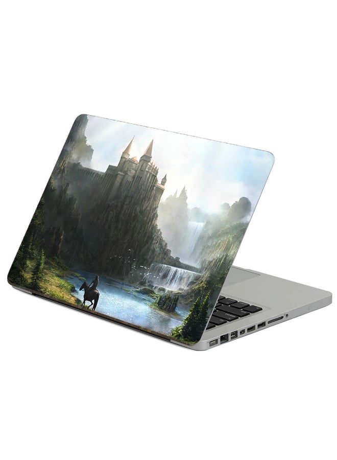 Fast Print Castle Waterfall Printed Laptop Sticker Multicolor