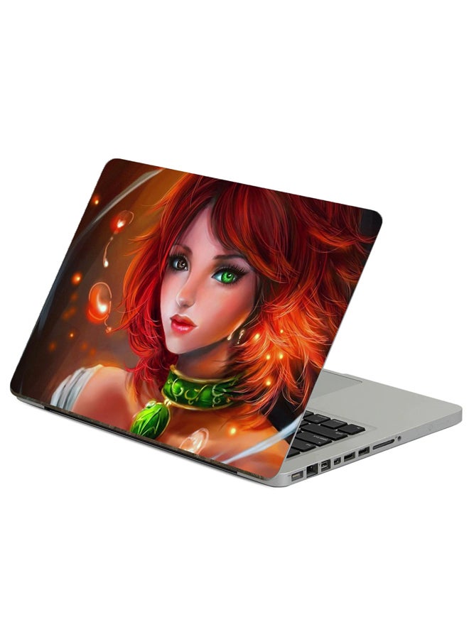 Fast Print Girl Red Printed Laptop Sticker Multicolor
