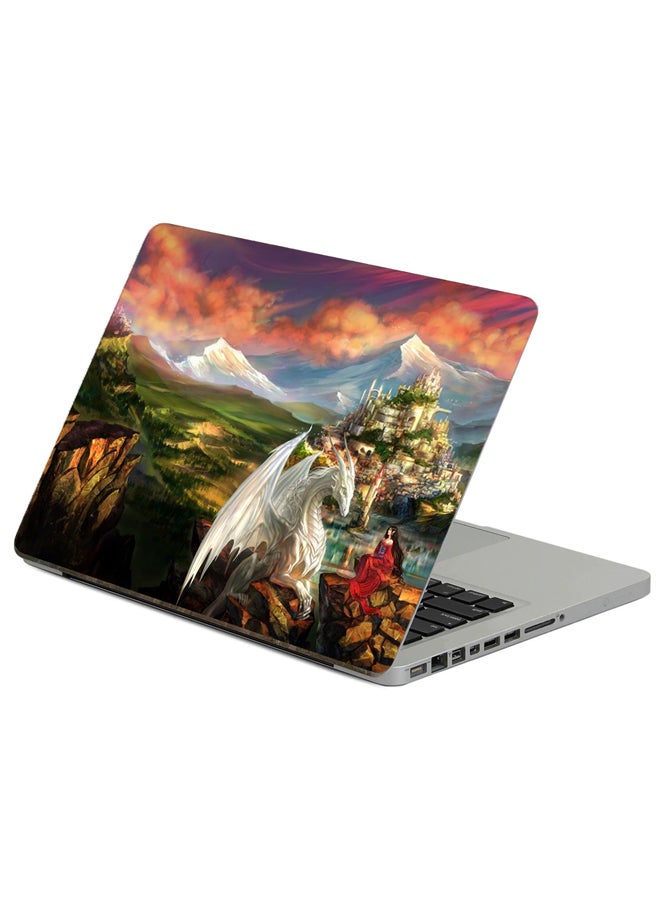 Fast Print Dragon Castle Printed Laptop Sticker Multicolor