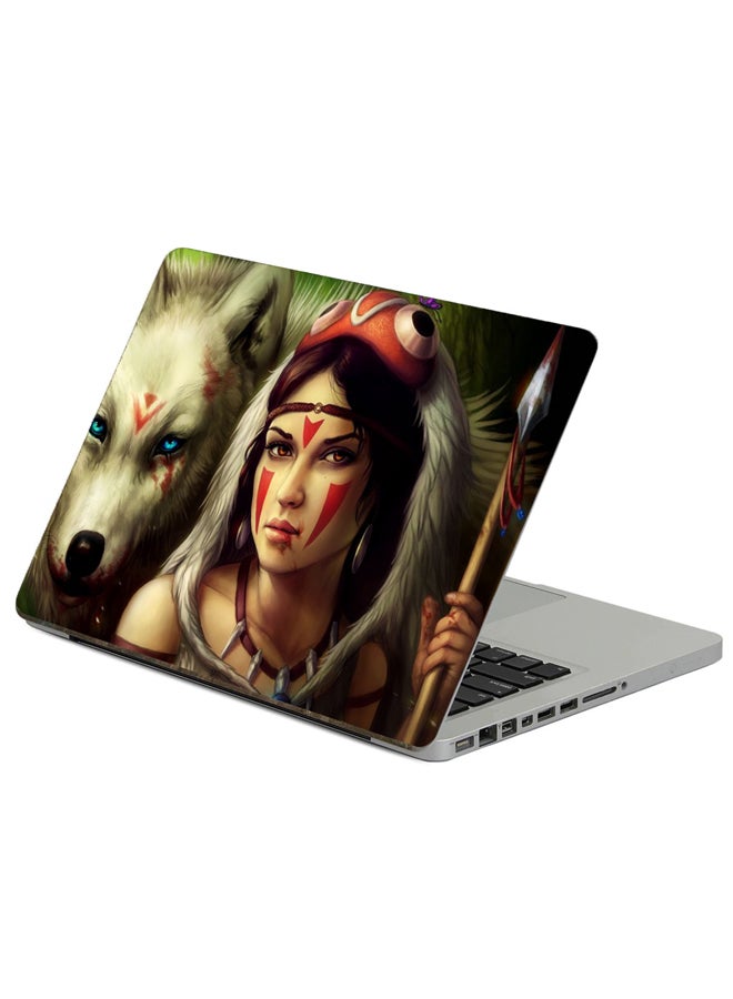 Fast Print Girl Spear Printed Laptop Sticker Multicolor
