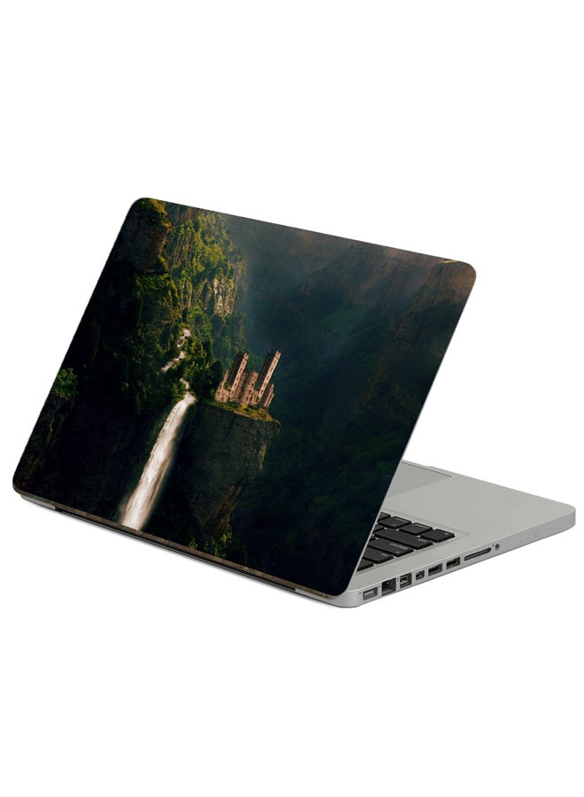 Fast Print Castle Waterfall Printed Laptop Sticker Multicolor
