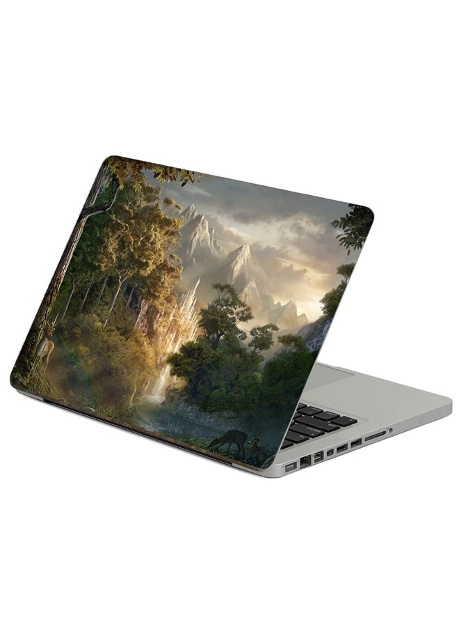 Fast Print Wood Mountains Printed Laptop Sticker Multicolor