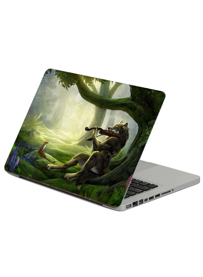 Fast Print Wolf Violin Printed Laptop Sticker Multicolor