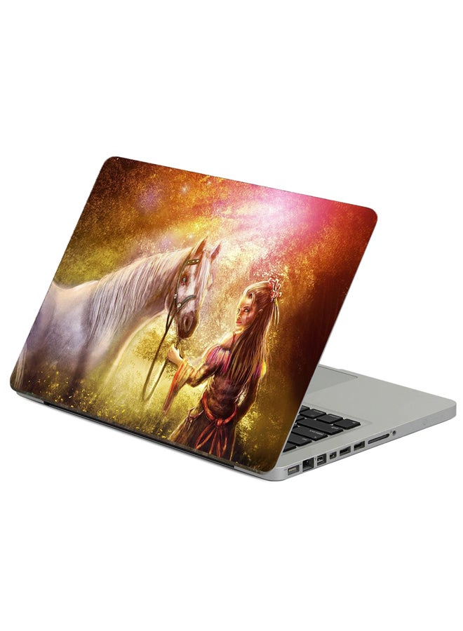 Fast Print Girl Horse Printed Laptop Sticker Multicolor