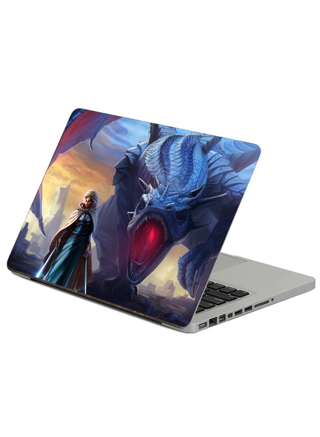 Fast Print Girl Dragon Printed Laptop Sticker Multicolor