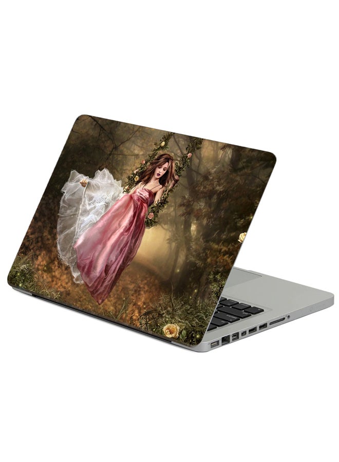 فاست برينت ملصق لابتوب بطبعة رسم لفتاة سمراء متعدد الألوان 