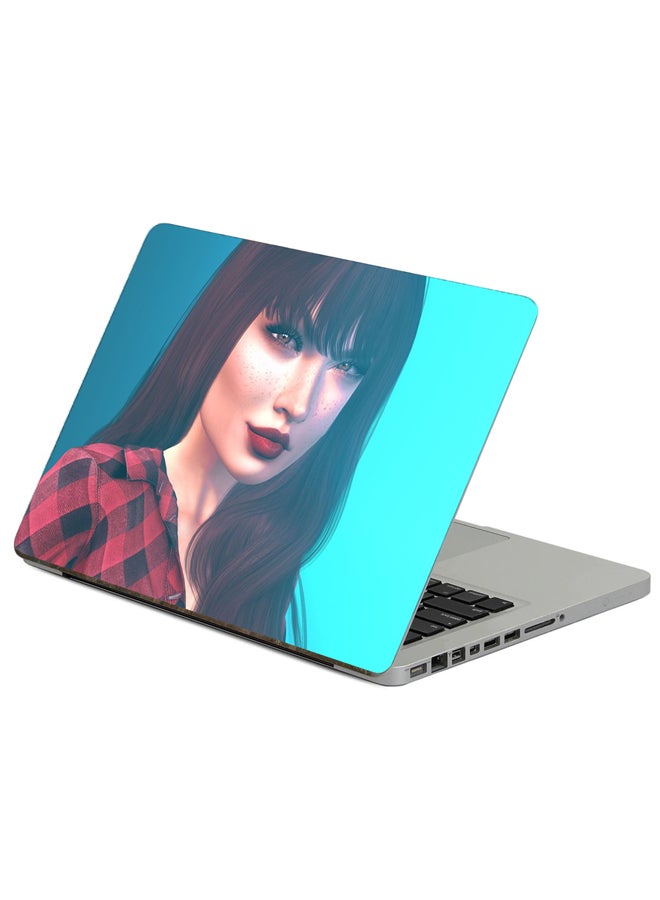 Fast Print Girl Face Printed Laptop Sticker Multicolor