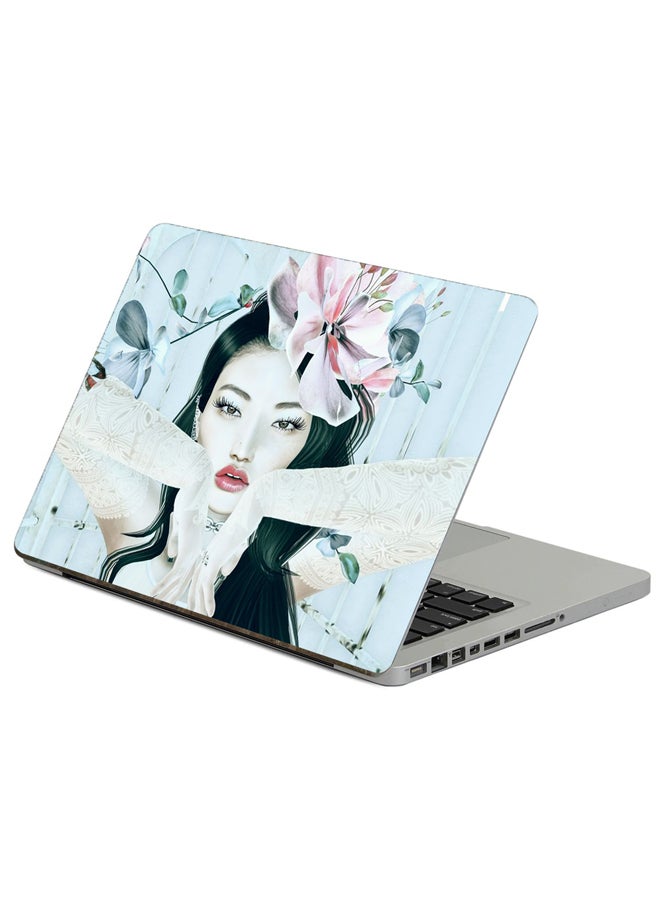 Fast Print Girl Face Printed Laptop Sticker Multicolor