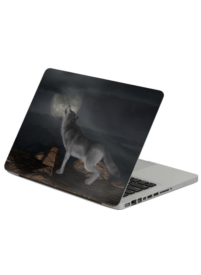 Fast Print Wolf Howl Printed Laptop Sticker Multicolor