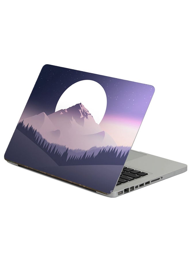 Fast Print Mountains Moon Printed Laptop Sticker Multicolor