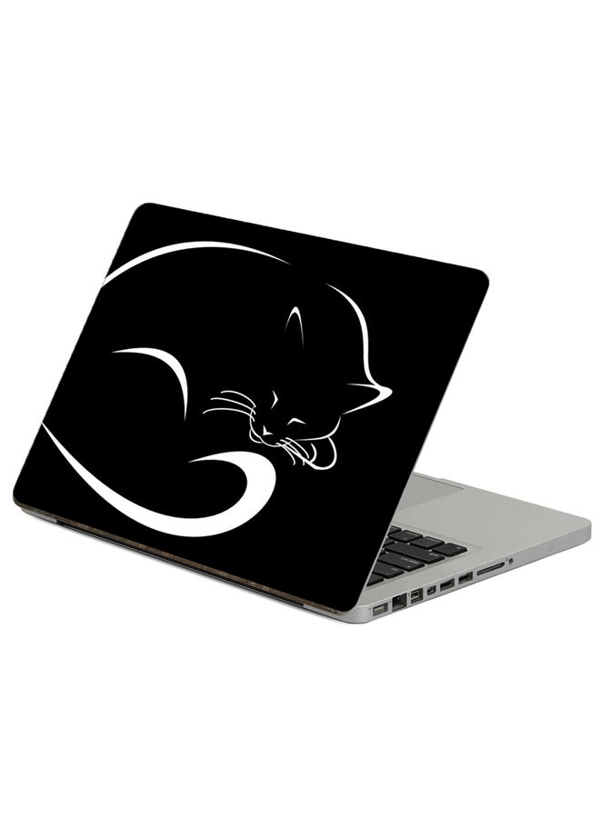 Fast Print Cat Black Printed Laptop Sticker Multicolor