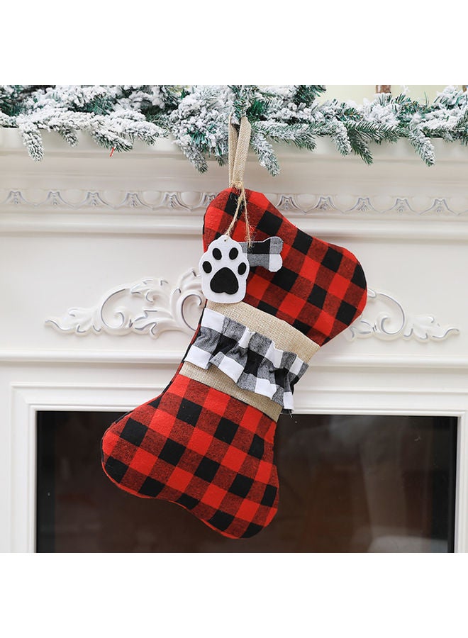 Christmas Pet Stockings Hanging Ornament Cat Dog Plaid Bow Bone Tassels Gift Reusable Bag Red 40.00 x 1.00 x 25.00cm - Image 1