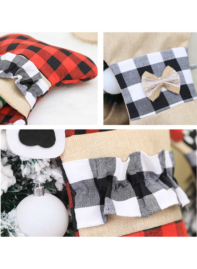 Christmas Pet Stockings Hanging Ornament Cat Dog Plaid Bow Bone Tassels Gift Reusable Bag Red 40.00 x 1.00 x 25.00cm - Image 2