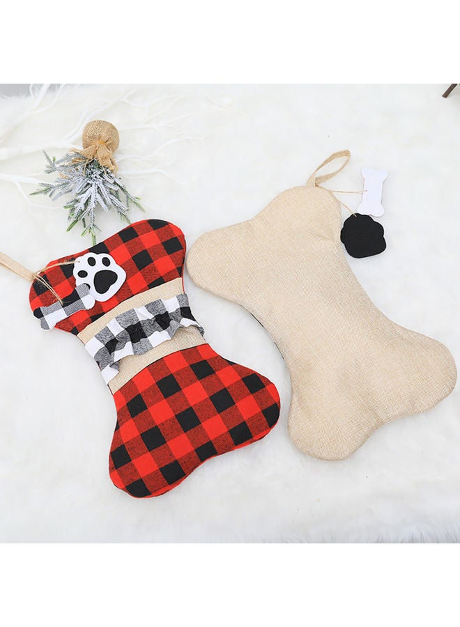Christmas Pet Stockings Hanging Ornament Cat Dog Plaid Bow Bone Tassels Gift Reusable Bag Red 40.00 x 1.00 x 25.00cm - Image 3
