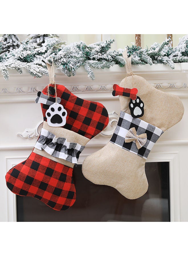 Christmas Pet Stockings Hanging Ornament Cat Dog Plaid Bow Bone Tassels Gift Reusable Bag Red 40.00 x 1.00 x 25.00cm - Image 4
