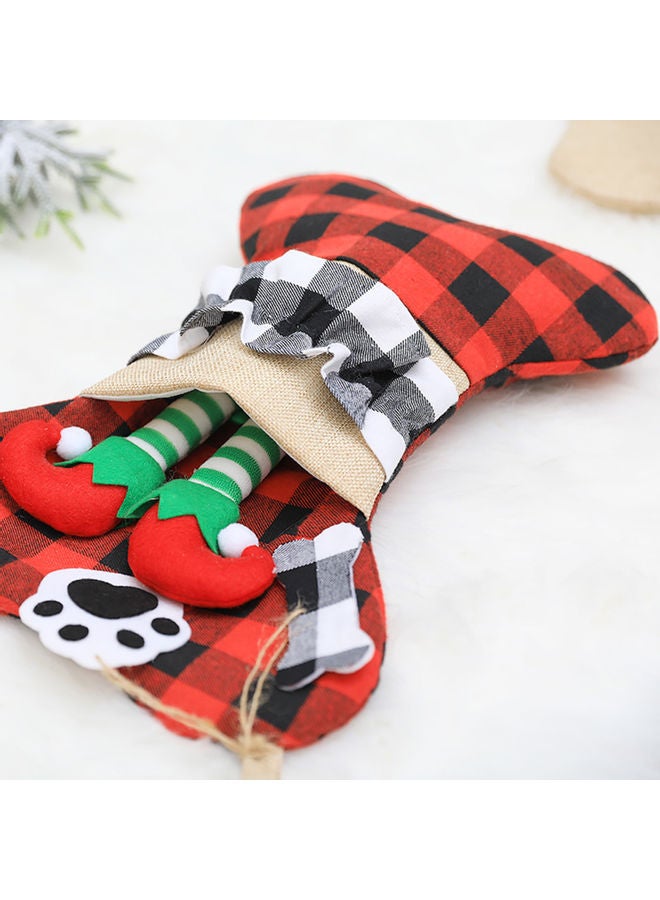 Christmas Pet Stockings Hanging Ornament Cat Dog Plaid Bow Bone Tassels Gift Reusable Bag Red 40.00 x 1.00 x 25.00cm - Image 5
