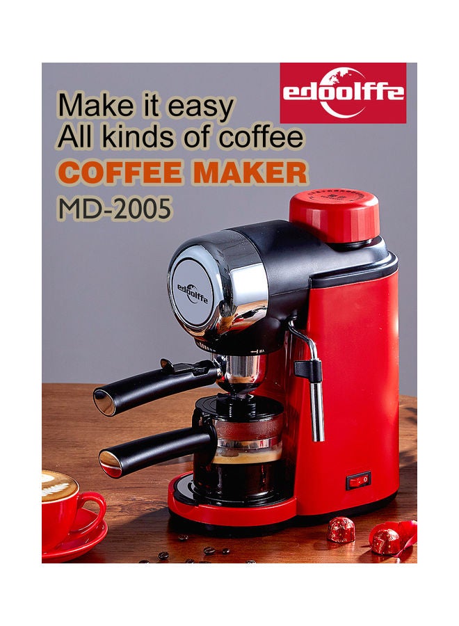 edoolffe - Espresso Coffee Maker With Built-In Milk Frother 240.0 ml 800.0 W SHW48620766 Gules - Image 1