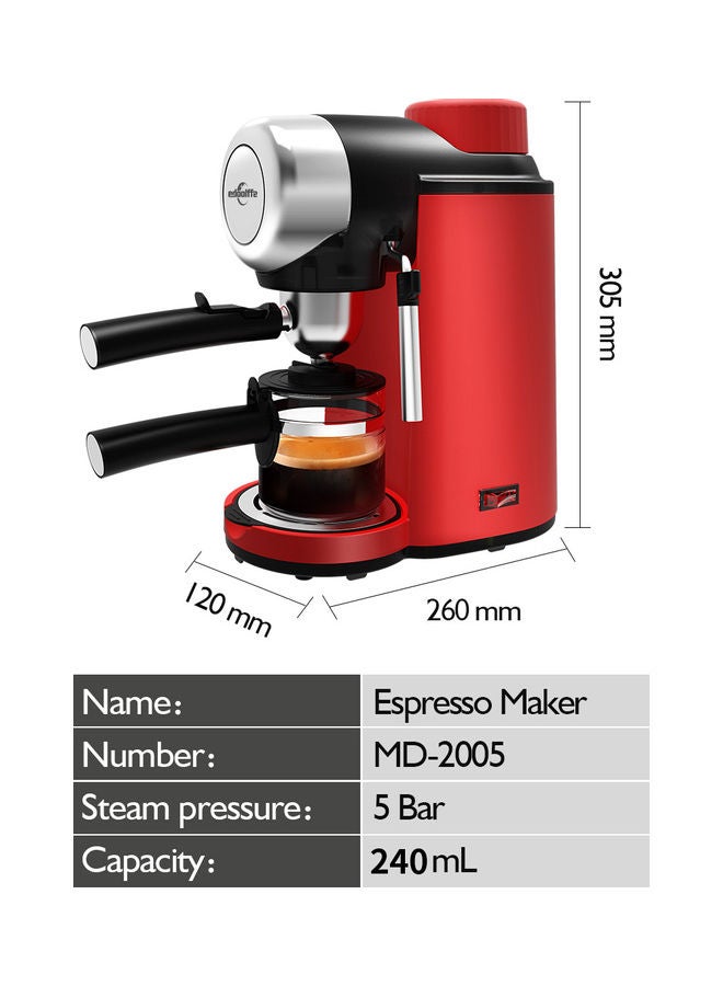 edoolffe - Espresso Coffee Maker With Built-In Milk Frother 240.0 ml 800.0 W SHW48620766 Gules - Image 1