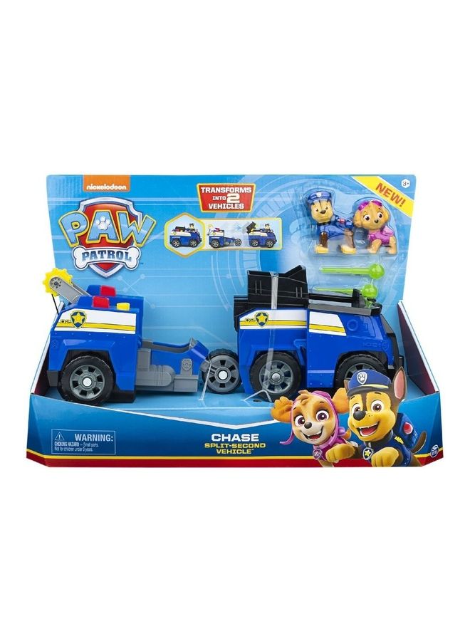 PAW PATROL - Chase Split-Second 2-in-1 Transforming Police Cruiser Vehicle with 2 Collectible Figures 4.5 x 14 x 7inch - Image 1