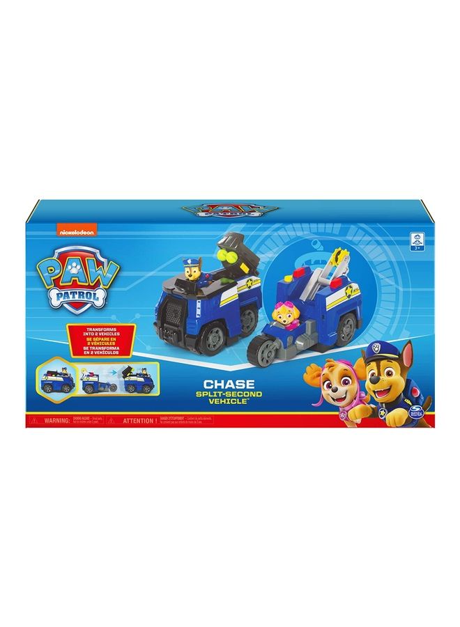PAW PATROL - Chase Split-Second 2-in-1 Transforming Police Cruiser Vehicle with 2 Collectible Figures 4.5 x 14 x 7inch - Image 1