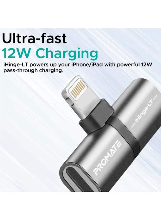 PROMATE 2-in-1 Audio & Charging Adaptor With Lightning Connector Grey  - Image 2