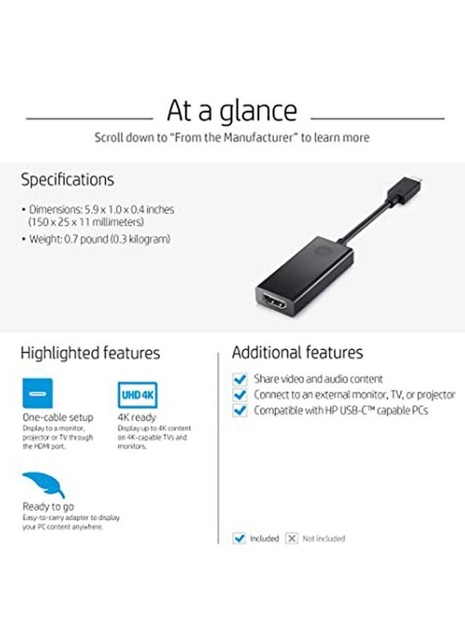 HP - Pavilion USB-C To HDMI Adapter Black - Image 1
