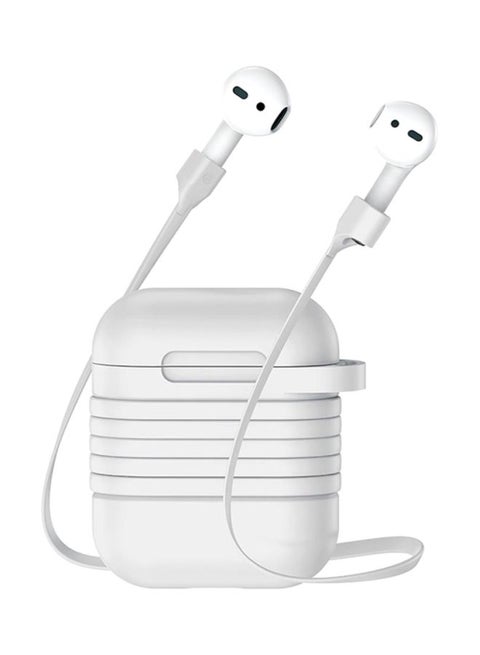 Protective AirPods Case Cover With Anti Lost Rope White