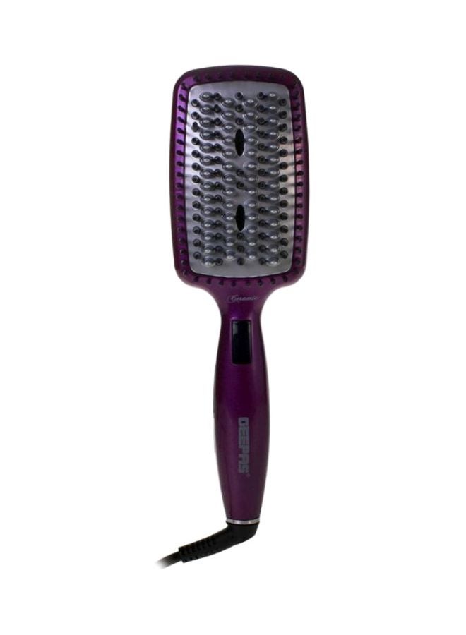 GEEPAS Ceramic Hair Brush 50W - Digital Temperature Control With Instant Heat Up To 230C, Fine Bristle For Hair Care, Easy To Clean, Ideal For Short And Long Hairs Purple/Silver - Image 1