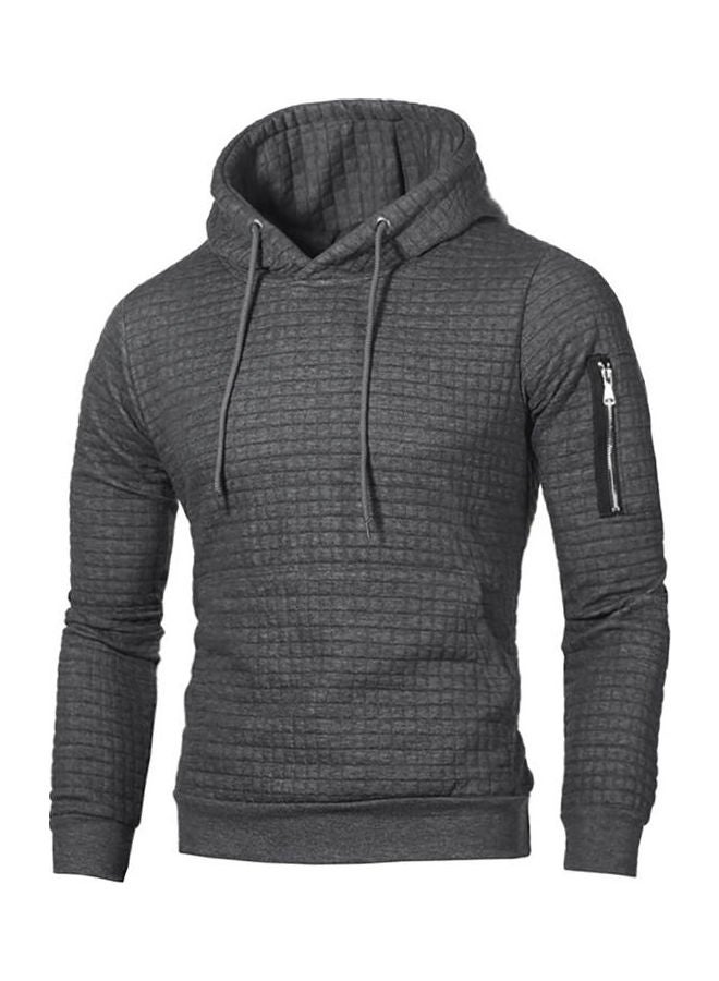 Solid Jacquard Warm Hooded Pullover Dark Gray  - Image 1