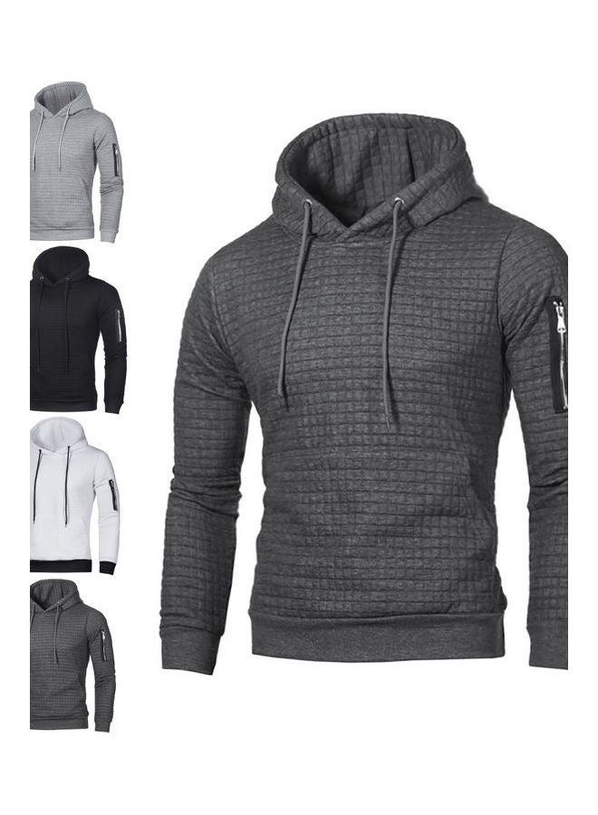 Solid Jacquard Warm Hooded Pullover Black  - Image 4