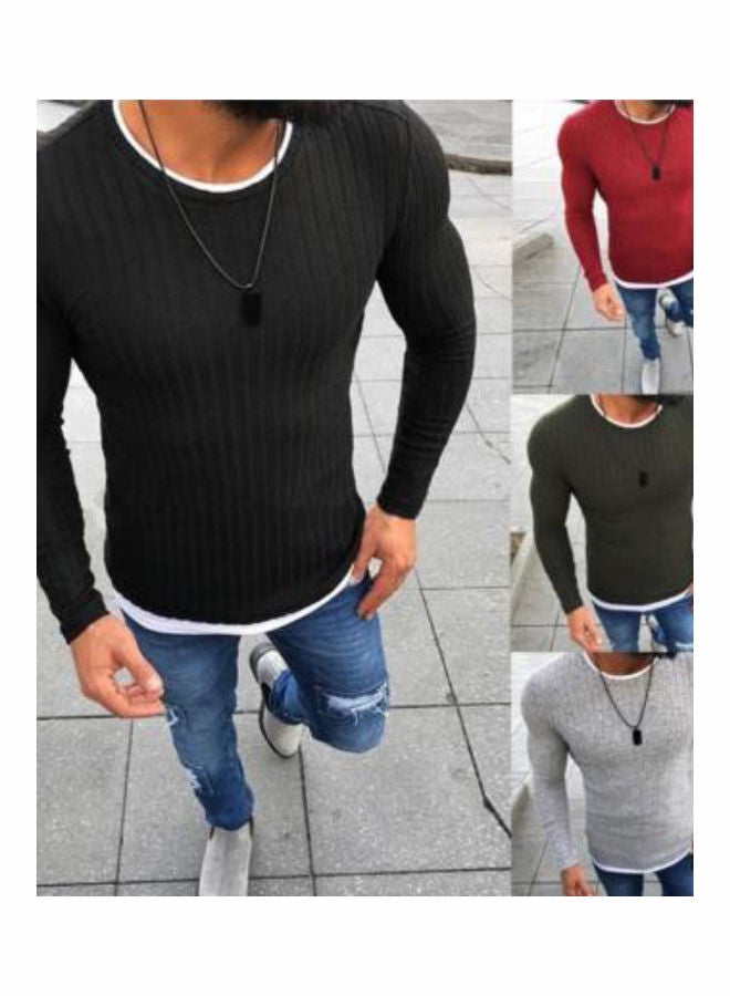 Patchwork Slim Knitted Sweater Black - Image 2