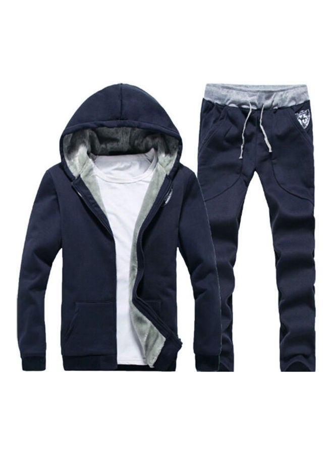 بنطال رياضي خفيف كاجوال دافئ برباط عند الخصر أزرق البحرية/أبيض