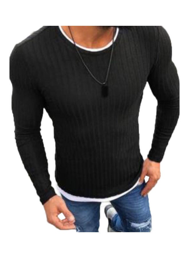 Patchwork Slim Knitted Sweater Black - Image 1