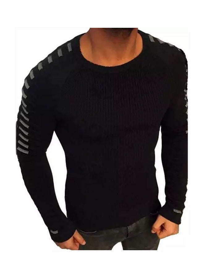Solid Knitted Pullover Sweater Black - Image 4
