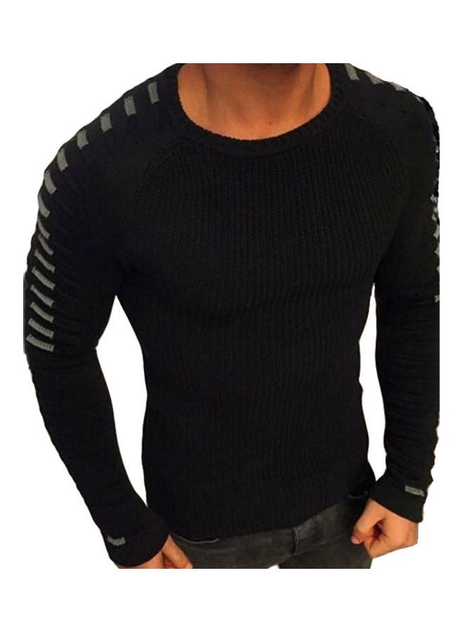 Solid Knitted Pullover Sweater Black - Image 1