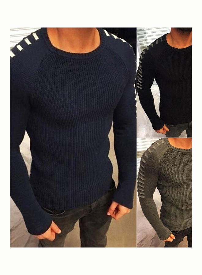 Solid Knitted Pullover Sweater Black - Image 3