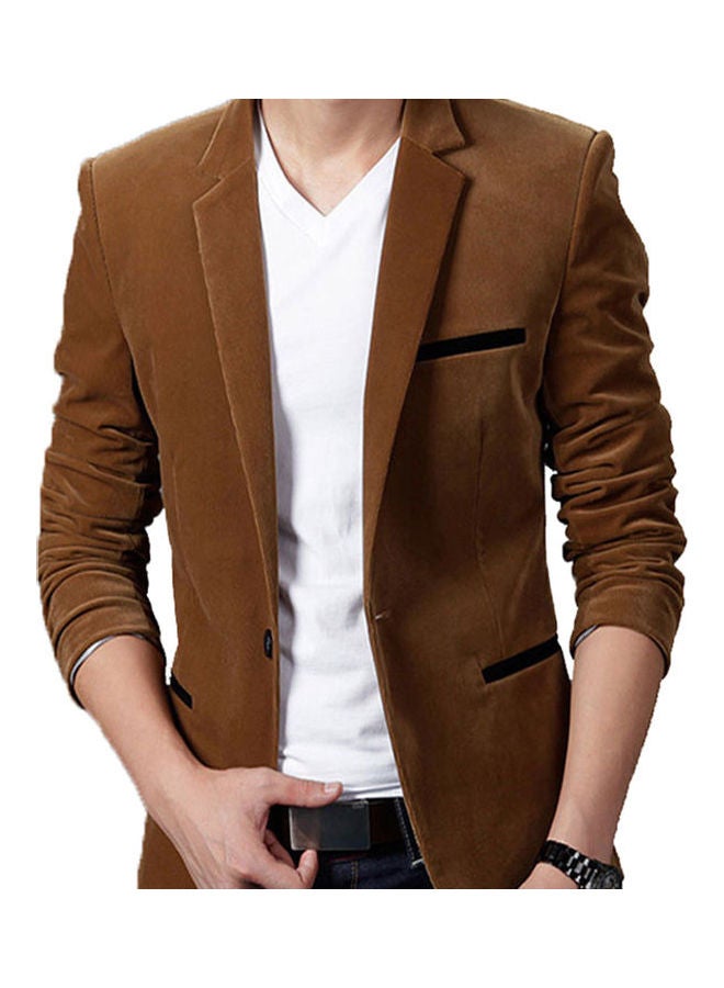 Generic - Lapel Collar Button Jacket Navy Blue - Image 1