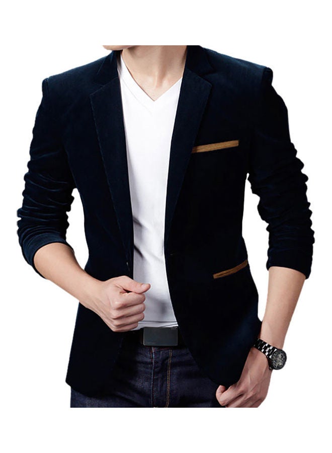 Generic - Lapel Collar Button Jacket Navy Blue - Image 1