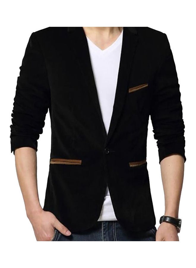 Generic - Lapel Collar Button Jacket Navy Blue - Image 1